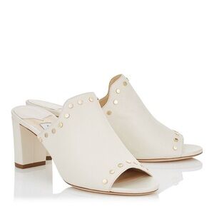 JIMMY CHOO Myla Studded White Metallic Leather Slide Sandal sz 41 $900